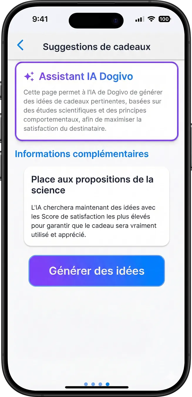 Assistant IA Dogivo — suggestions d'idées cadeaux personnalisées pour cadeau de groupe