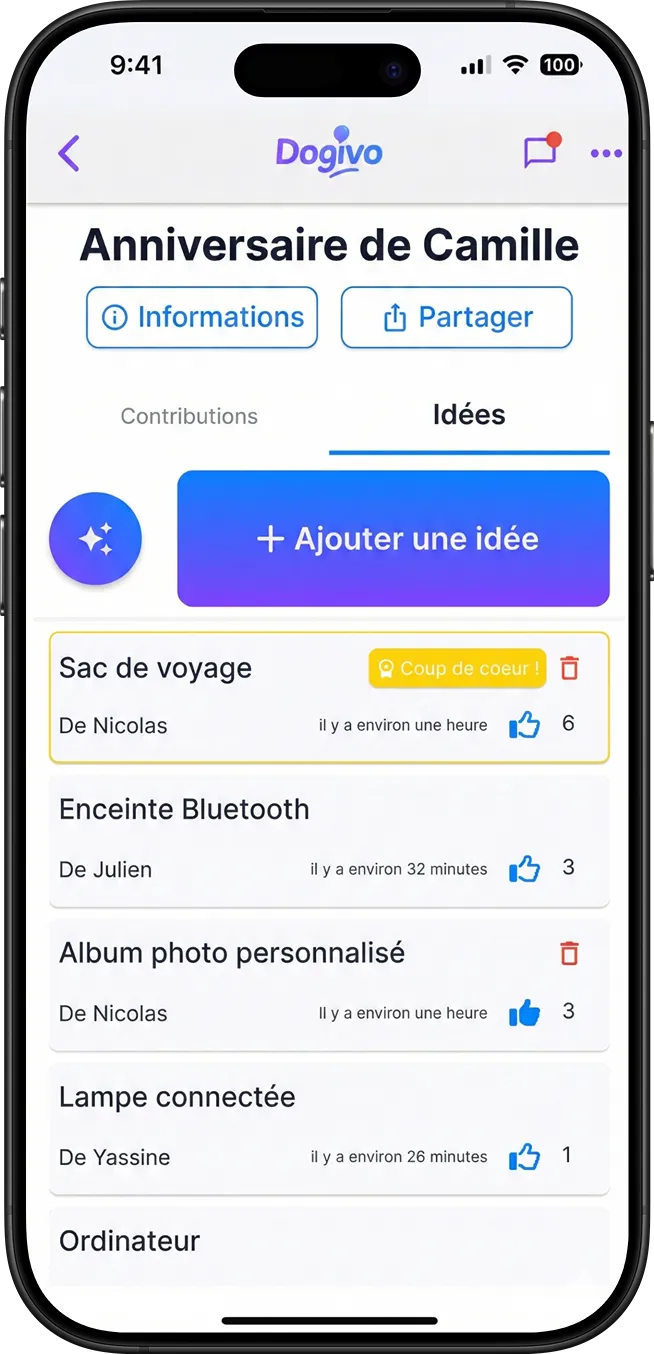 Application Dogivo — vote collaboratif pour choisir un cadeau de groupe